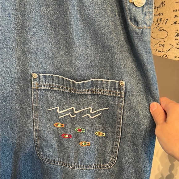 #C084 Vintage Jaspe Blues Denim Jumper Dress with Embroidered Details (1X) - Picture 3 of 8